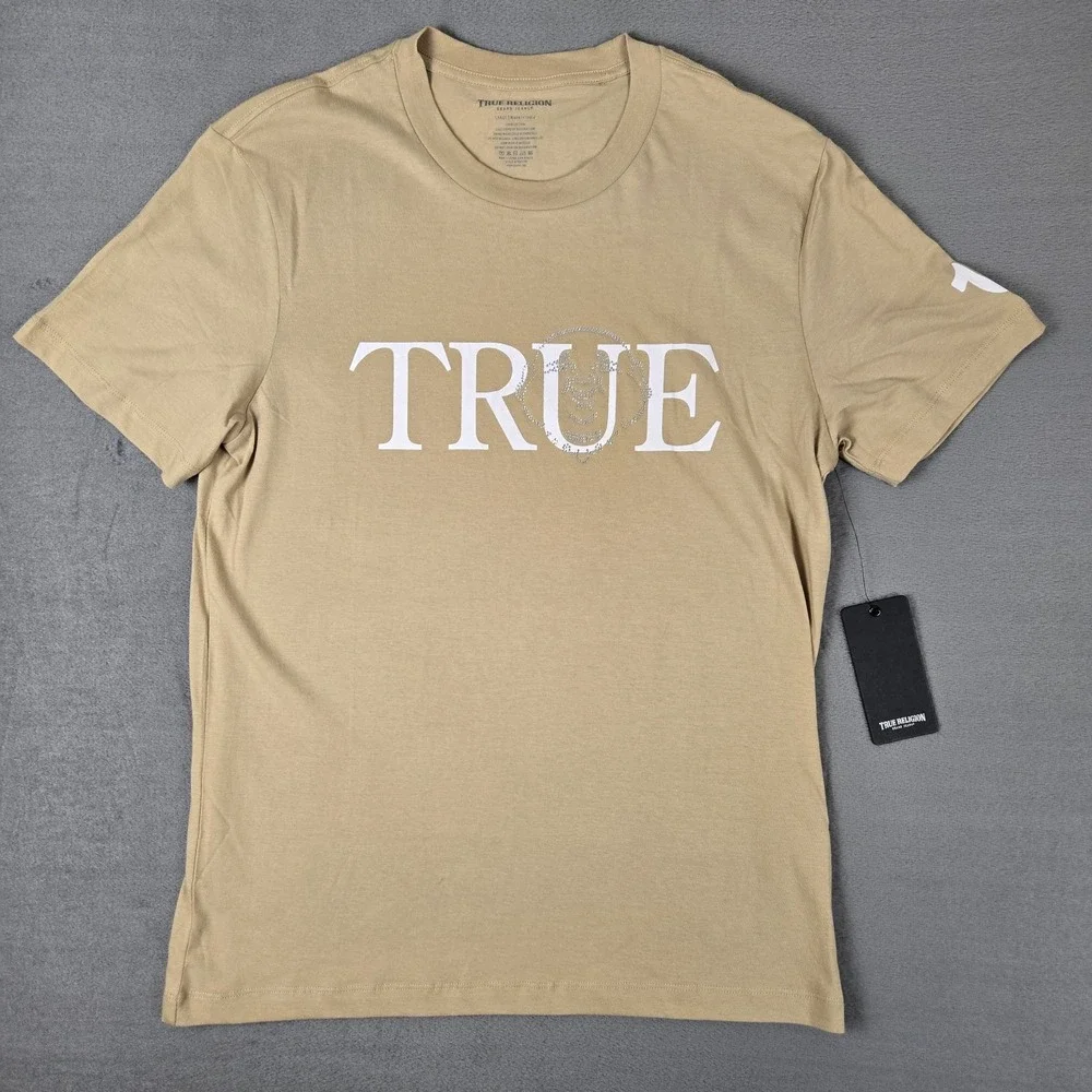 True Religion Crystal Face Buddha T-Shirt Mens Large Short Sleeve Travertine NWT